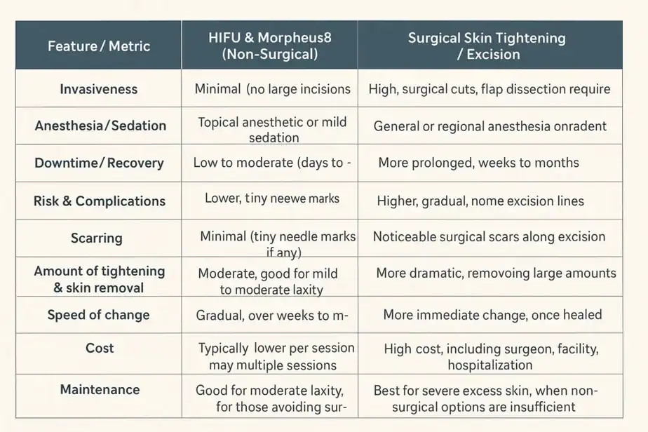 Table showing benefits of Lipo Freeze 2 U Ramsgate treatments for skin tightening following weight loss injections.